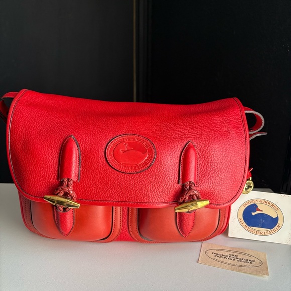 Dooney & Bourke Handbags - Dooney & Bourke awl Red Leather Outback Double Pocket Messenger Bag Large P36